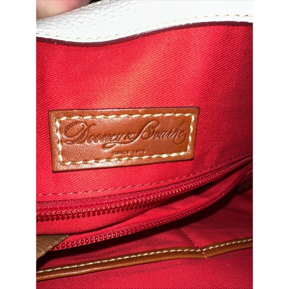 Dooney & Bourke Aubrey Cream Brown Pebble  Leather Tassel Satchel Handbag *READ - Picture 8 of 12